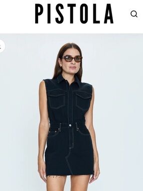 Pistola NWOT  Black Sleeveless Denim Dress with Contrast Stitching Size small